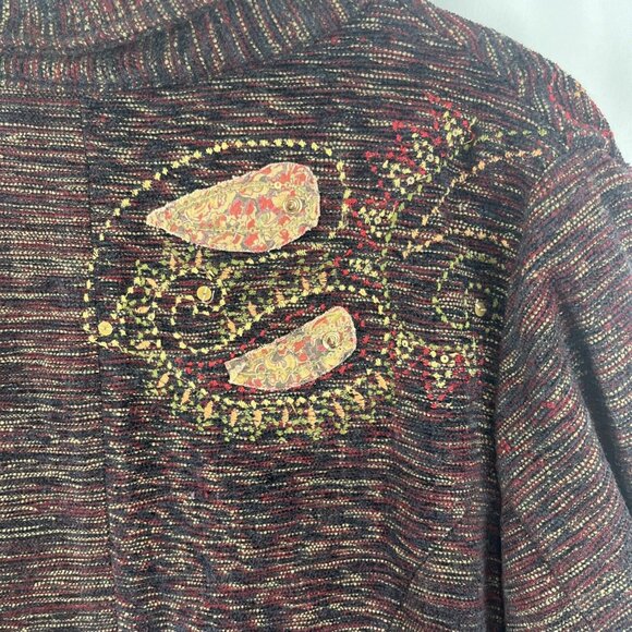 April Cornell Burgundy Blazer w/ Fabric and Sequin Embellishments Womens Size S - Picture 7 of 9
